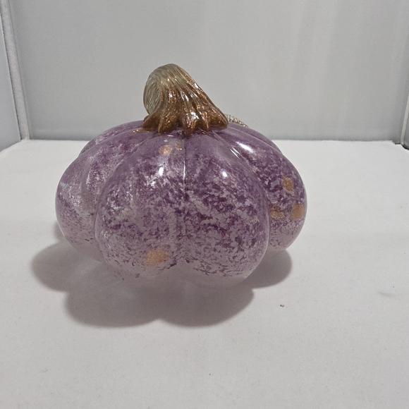Hand Blown Glass Pumpkin Purple W/ Gold Flecks White Base (J) - Picture 4 of 9